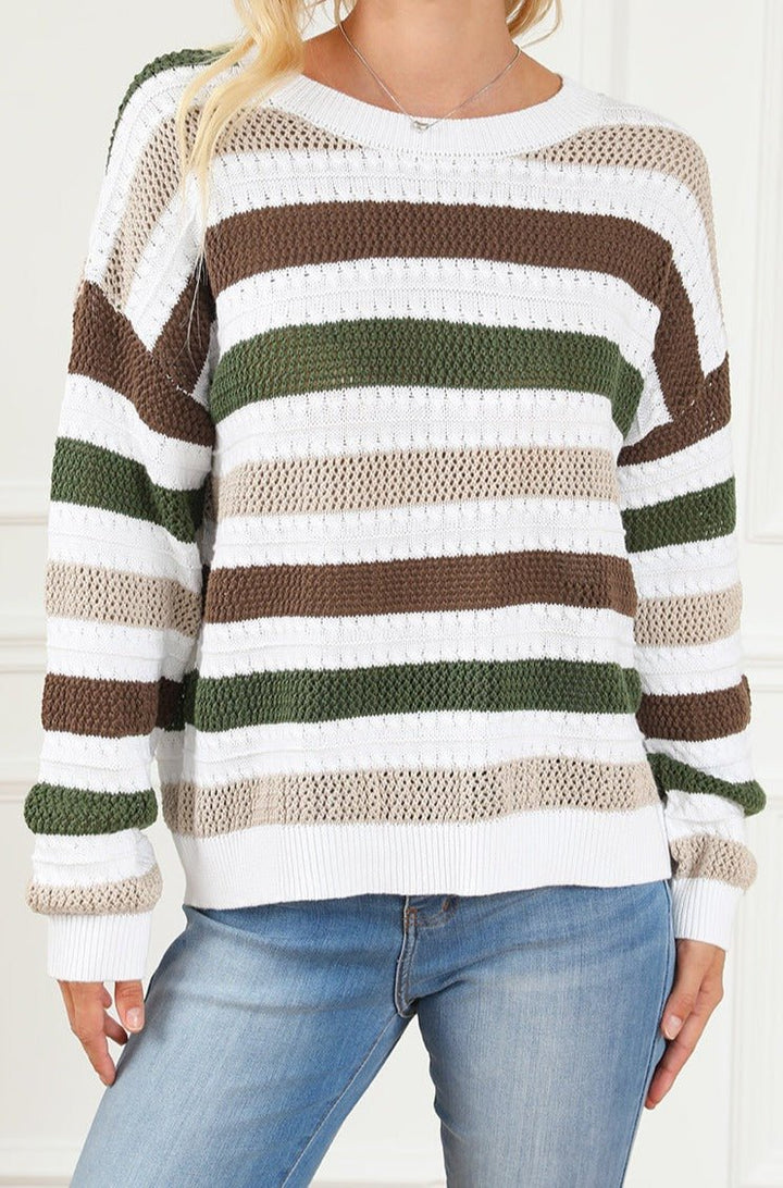 Julianna Stripe Crochet Hollow out Knit Sweater - Rebel Nomad