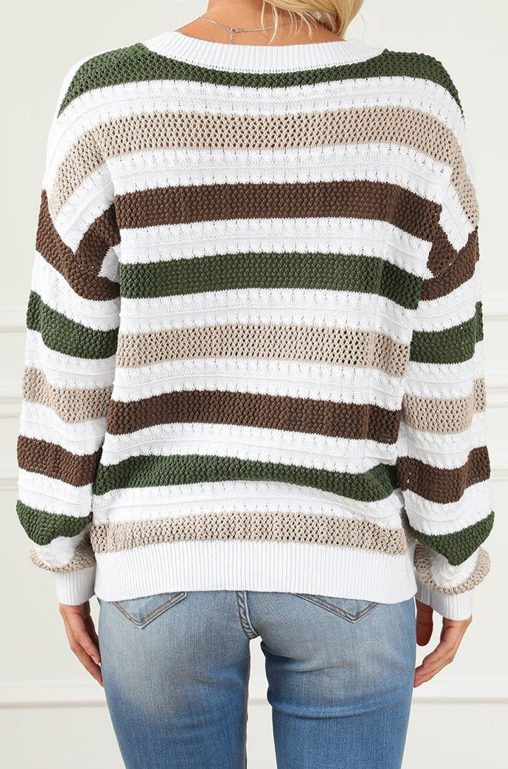 Julianna Stripe Crochet Hollow out Knit Sweater - Rebel Nomad