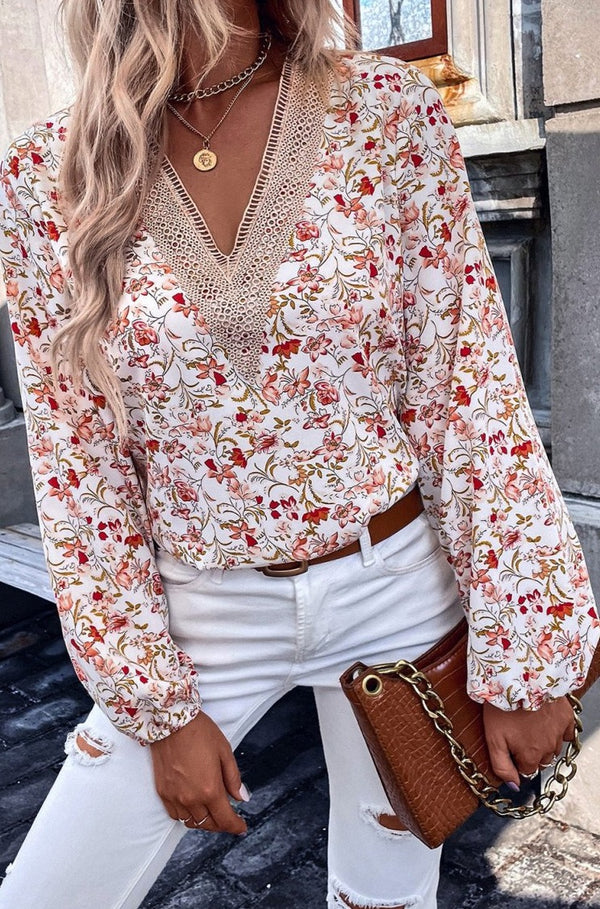 Juliet Floral Long Sleeve Lace V-Neck Blouse - Rebel Nomad