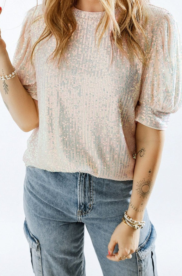 Kailey Sequin Puff Sleeve Top - Rebel Nomad
