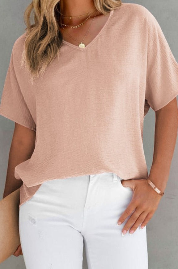 Kalila Solid V Neck Short Sleeve Blouse - Rebel Nomad