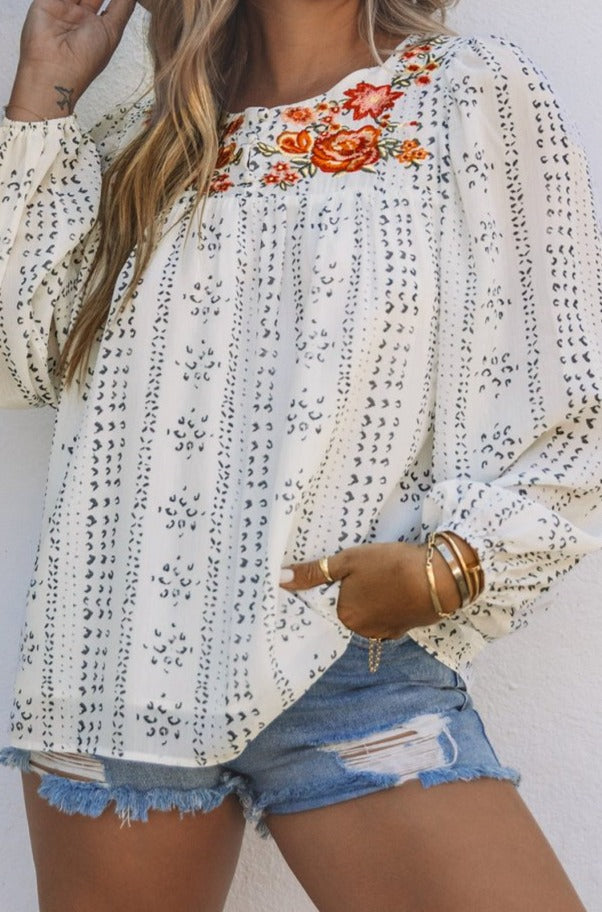 Kalista Long Sleeve Embroidered Print Blouse - Rebel Nomad