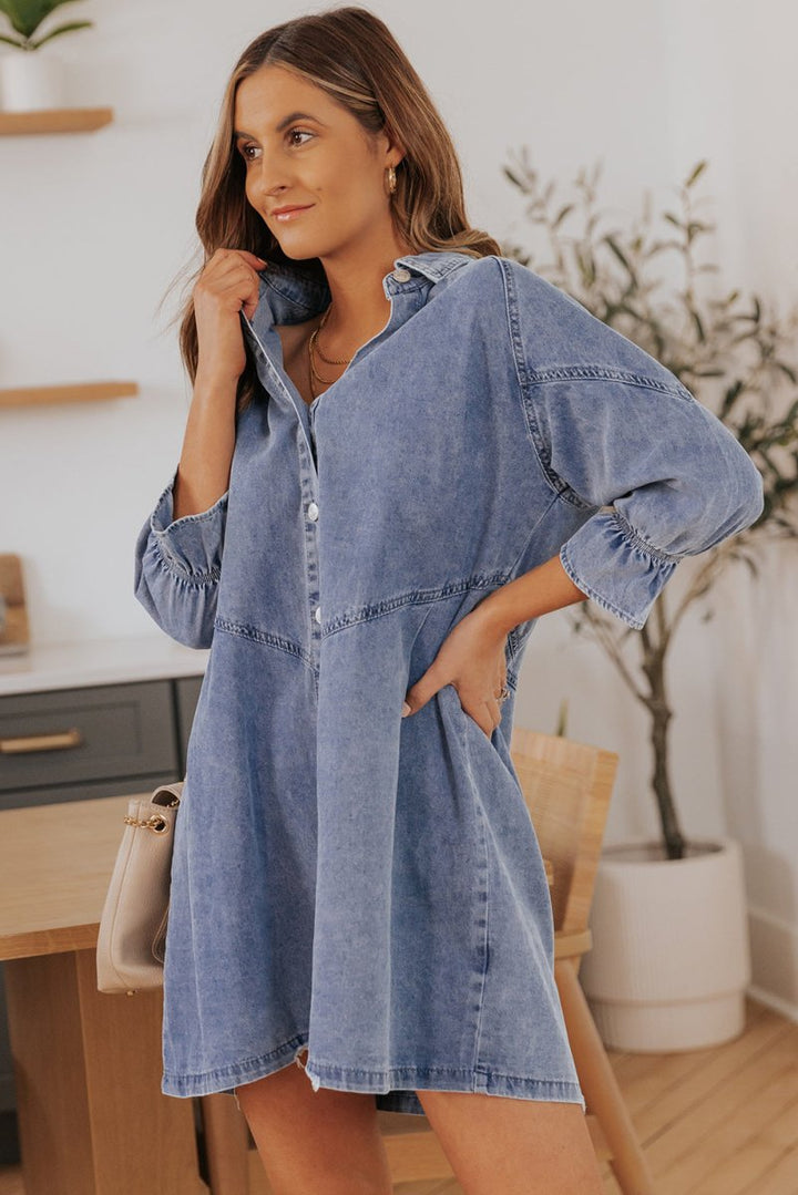 Kalpana Buttoned Long Sleeve Denim Mini Dress - Rebel Nomad