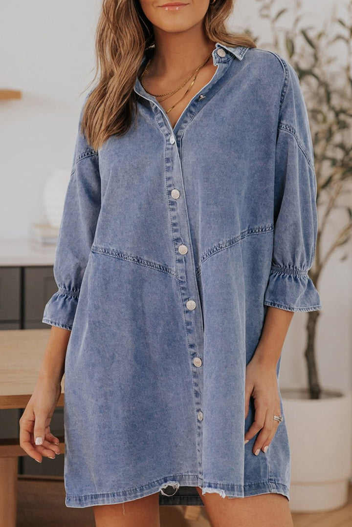 Kalpana Buttoned Long Sleeve Denim Mini Dress - Rebel Nomad