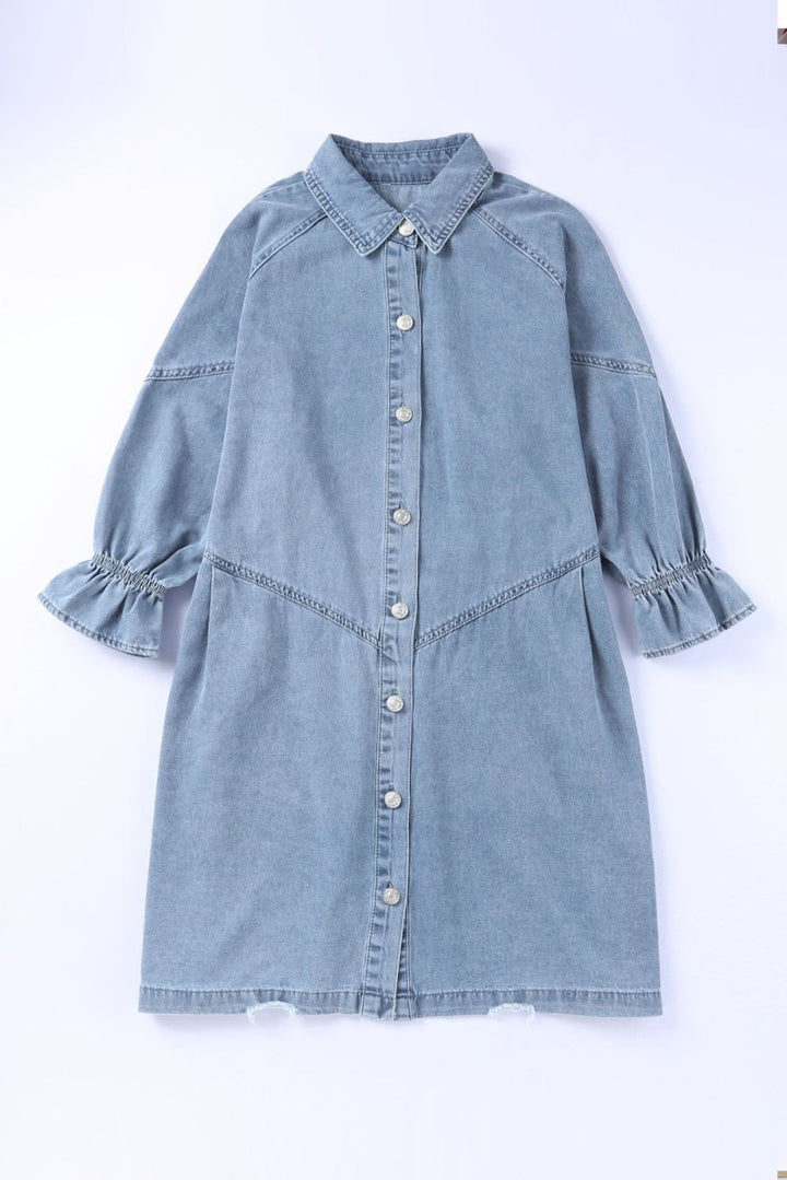 Kalpana Buttoned Long Sleeve Denim Mini Dress - Rebel Nomad