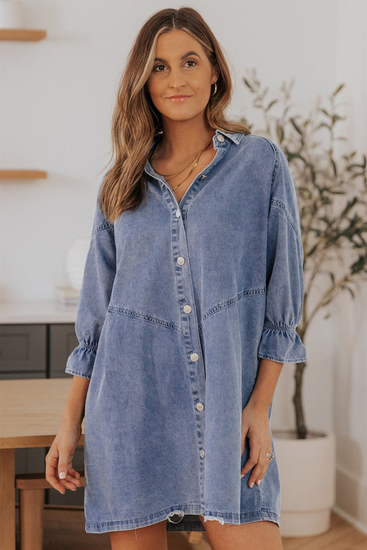 Kalpana Buttoned Long Sleeve Denim Mini Dress - Rebel Nomad