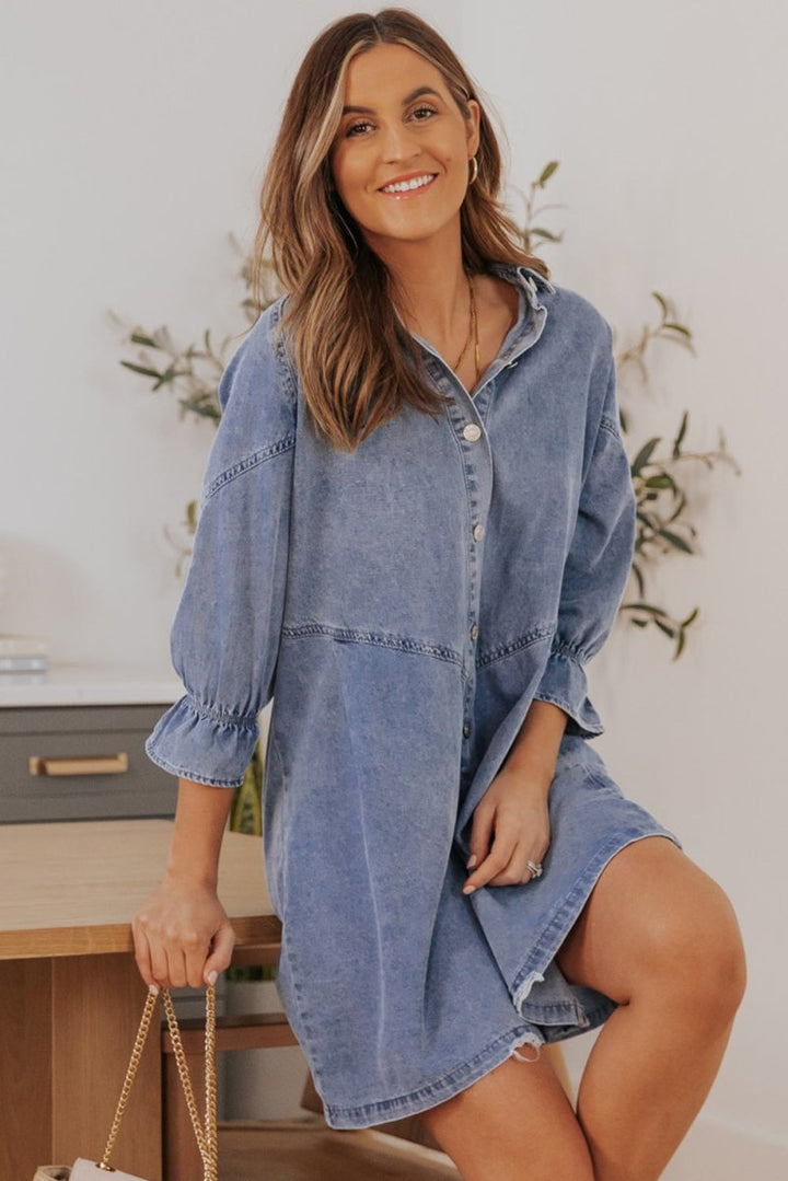 Kalpana Buttoned Long Sleeve Denim Mini Dress - Rebel Nomad