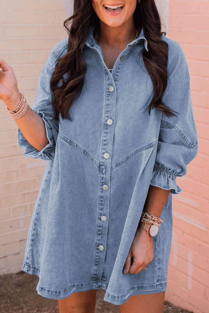 Kalpana Buttoned Long Sleeve Denim Mini Dress - Rebel Nomad