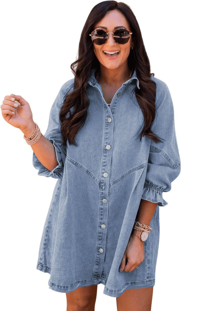 Kalpana Buttoned Long Sleeve Denim Mini Dress - Rebel Nomad