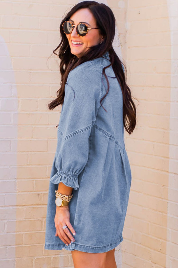 Kalpana Buttoned Long Sleeve Denim Mini Dress - Rebel Nomad