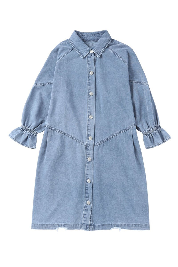 Kalpana Buttoned Long Sleeve Denim Mini Dress - Rebel Nomad