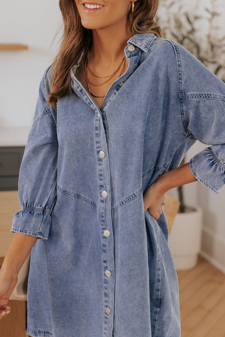 Kalpana Buttoned Long Sleeve Denim Mini Dress - Rebel Nomad