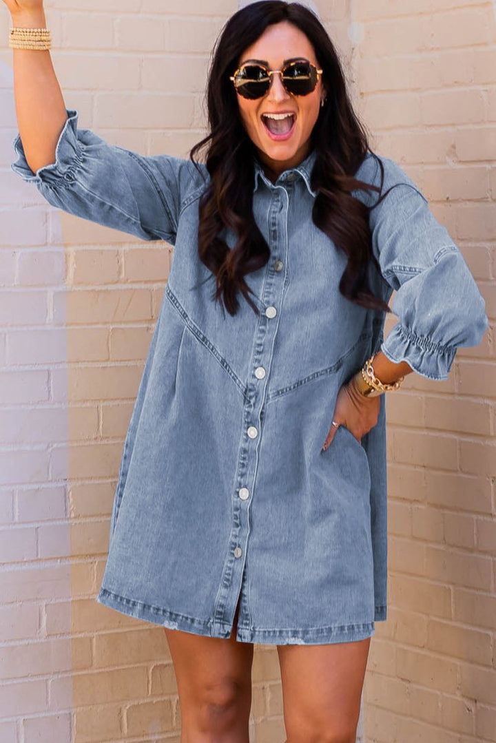 Kalpana Buttoned Long Sleeve Denim Mini Dress - Rebel Nomad