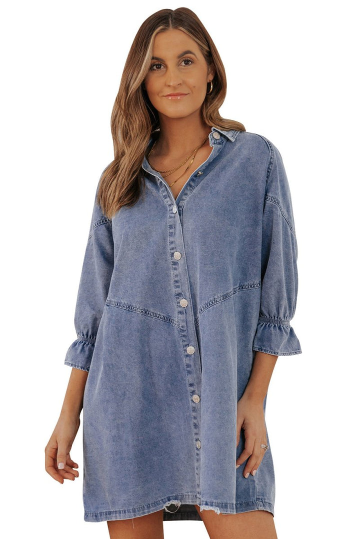 Kalpana Buttoned Long Sleeve Denim Mini Dress - Rebel Nomad