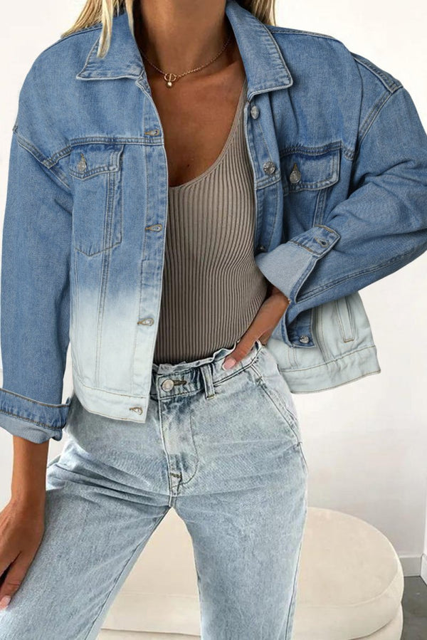 Kandi Contrast Washed Gradient Denim Jacket - Rebel Nomad