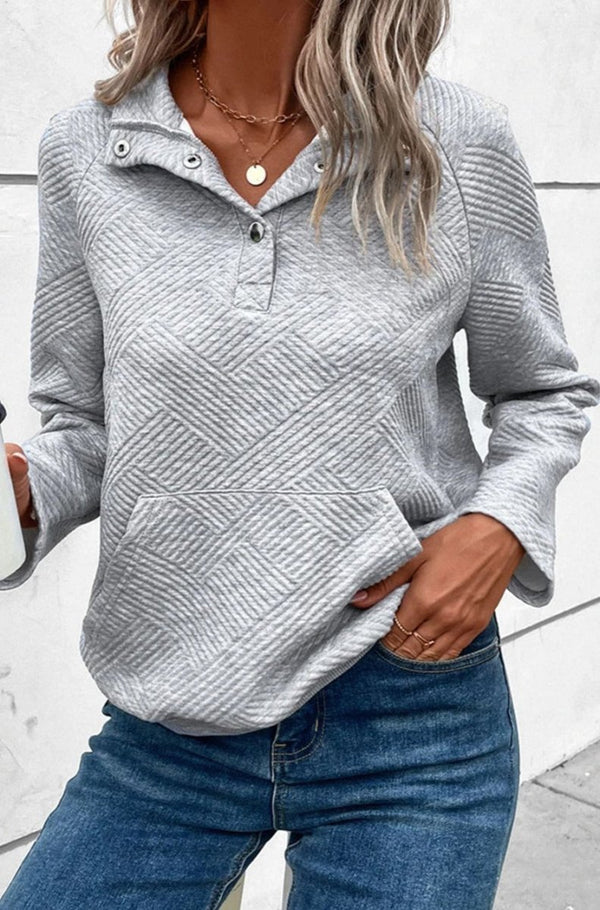Kari Textured Knit Buttoned Kangaroo Pocket Sweatshirt - Rebel Nomad