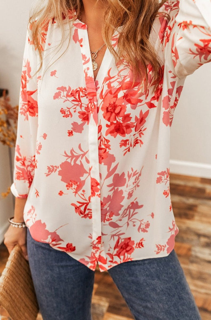 Karla Plant Print Pleated Back V Neck Shift Casual Shirt - Rebel Nomad