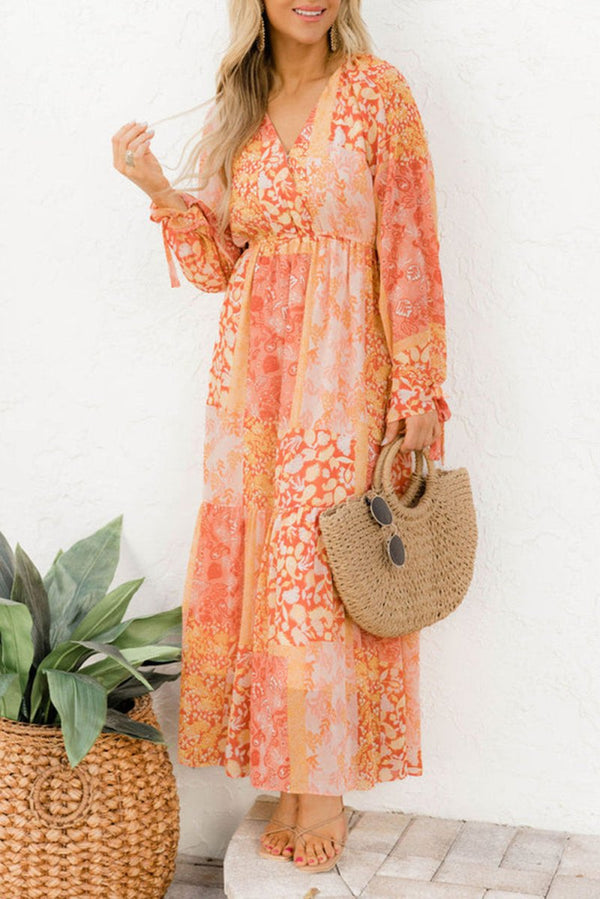 Karlee Boho Floral Wrap V Neck Tie Long Sleeve Dress - Rebel Nomad