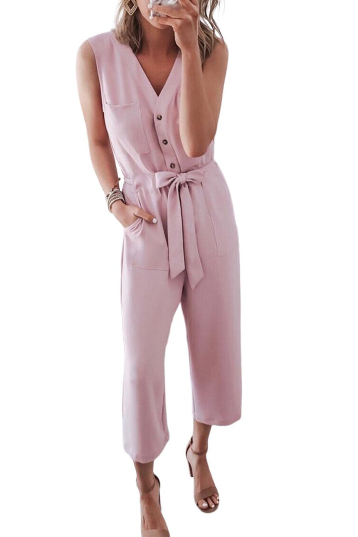 Karolina Buttoned Sleeveless Cropped Jumpsuit - Rebel Nomad