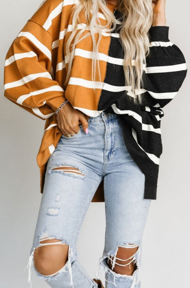 Katniss Stripe Oversized Contrast Printed Dropped Shoulder Top - Rebel Nomad