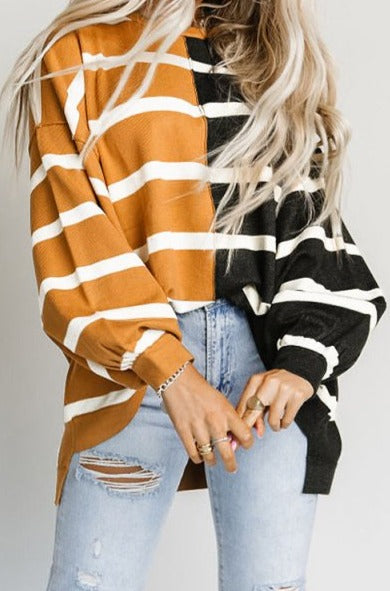 Katniss Stripe Oversized Contrast Printed Dropped Shoulder Top - Rebel Nomad