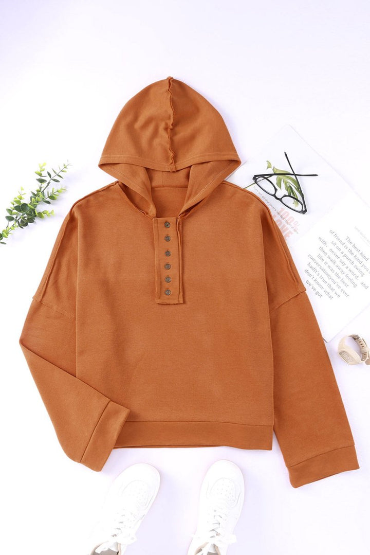 Kayleigh Casual Button Solid Patchwork Trim Hoodie - Rebel Nomad