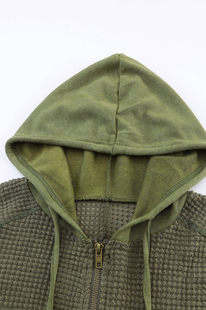 Kaylin Waffle Patchwork Vintage Washed Hooded Jacket - Rebel Nomad