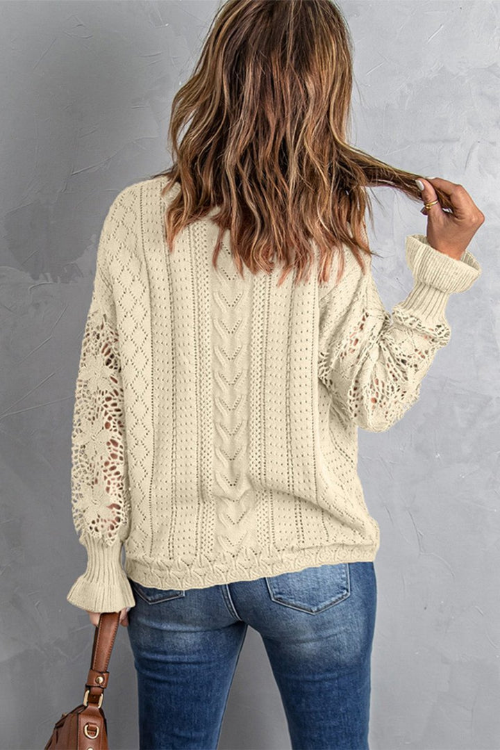 Kimberly Crochet Lace Pointelle Knit Sweater