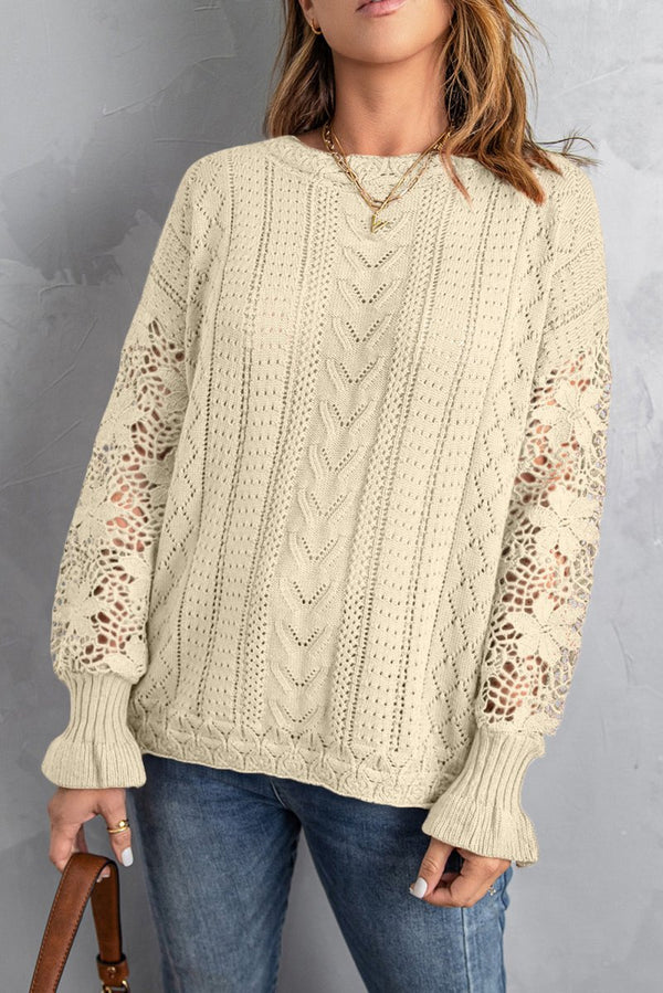 Kimberly Crochet Lace Pointelle Knit Sweater - Rebel Nomad