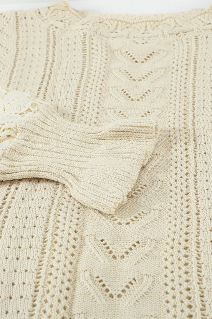 Kimberly Crochet Lace Pointelle Knit Sweater - Rebel Nomad