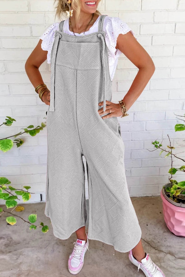 Kirby Textured Self-Tie Strap Wide-Leg Overalls - Rebel Nomad