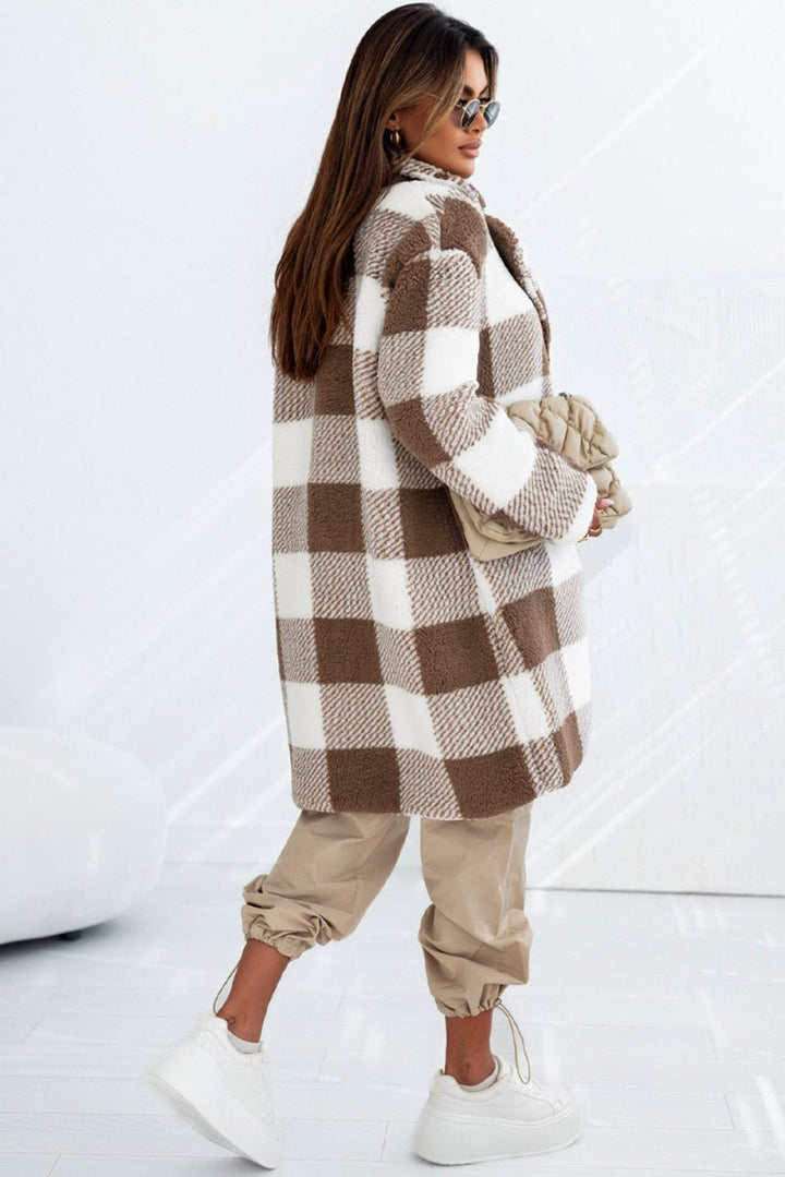 Kirstin Plaid Lapel Collar Long Open Front Coat - Rebel Nomad