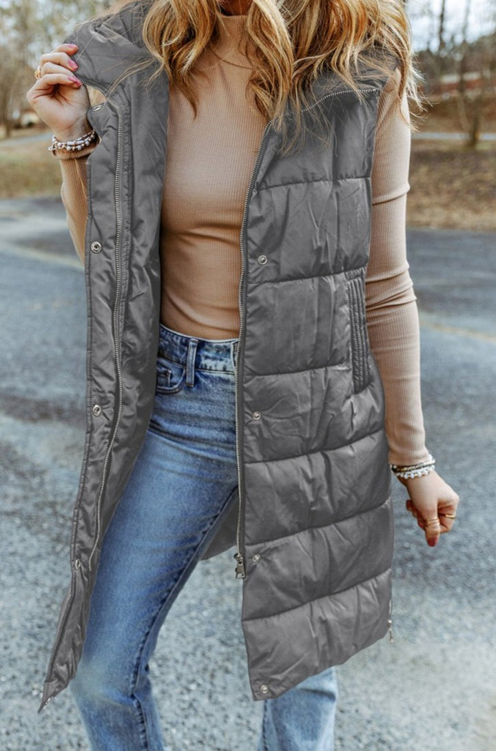 Kittie Hooded Long Quilted Vest Coat - Rebel Nomad