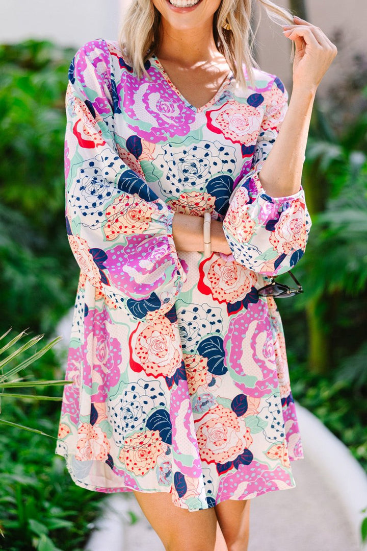 Kiyoko Bracelet Bubble Sleeve Blooming Flower Print Dress - Rebel Nomad