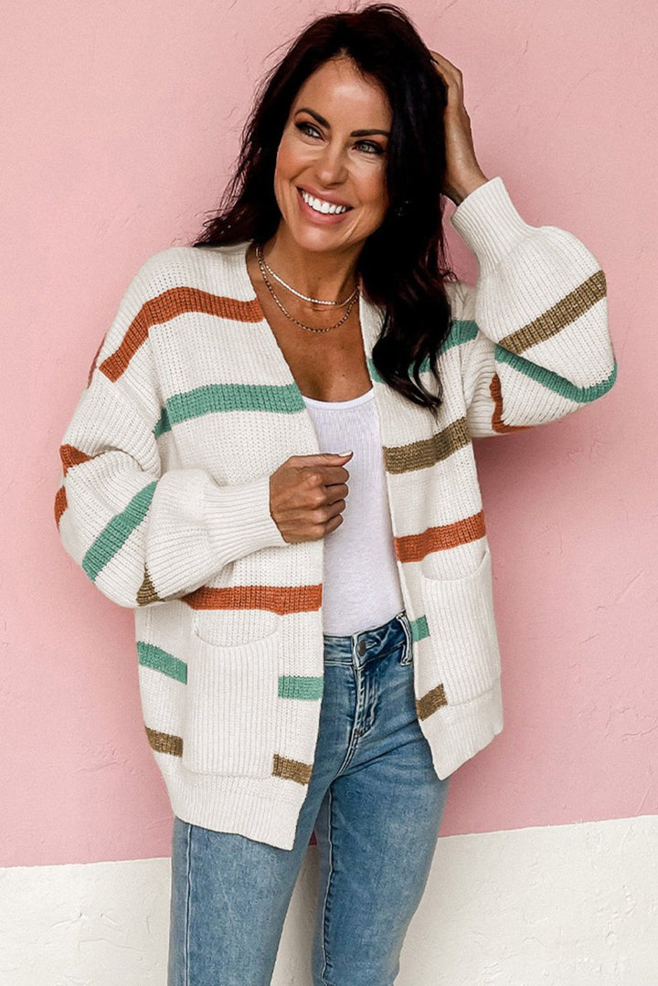 Kizzy Drop Shoulder Pocketed Stripe Sweater Cardigan - Rebel Nomad