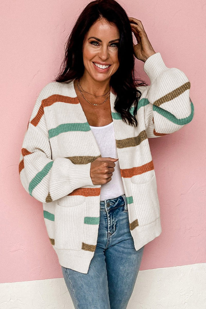 Kizzy Drop Shoulder Pocketed Stripe Sweater Cardigan - Rebel Nomad