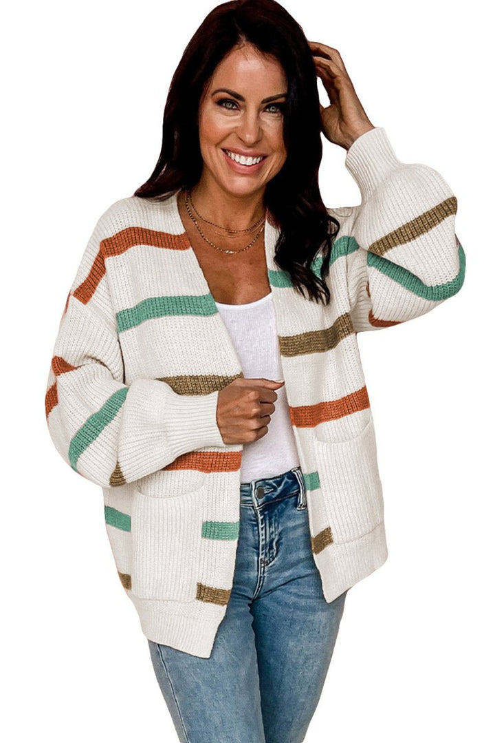 Kizzy Drop Shoulder Pocketed Stripe Sweater Cardigan - Rebel Nomad