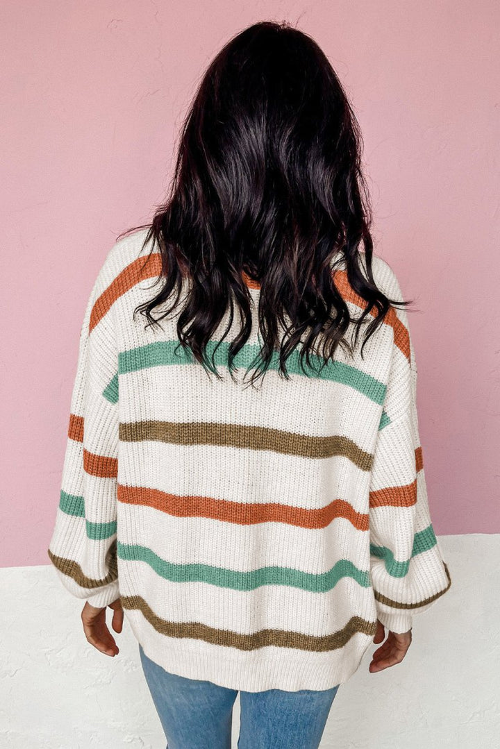 Kizzy Drop Shoulder Pocketed Stripe Sweater Cardigan - Rebel Nomad