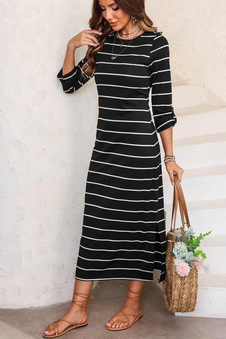 Kyra Striped Casual Slit Long Dress - Rebel Nomad