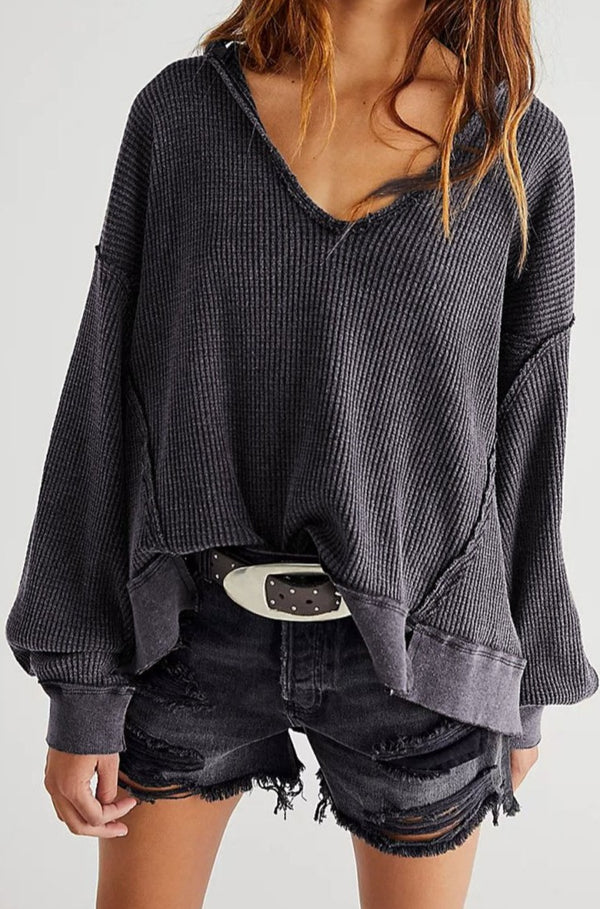 Lakita Oversized Drop Shoulder Thermal Knit Top - Rebel Nomad