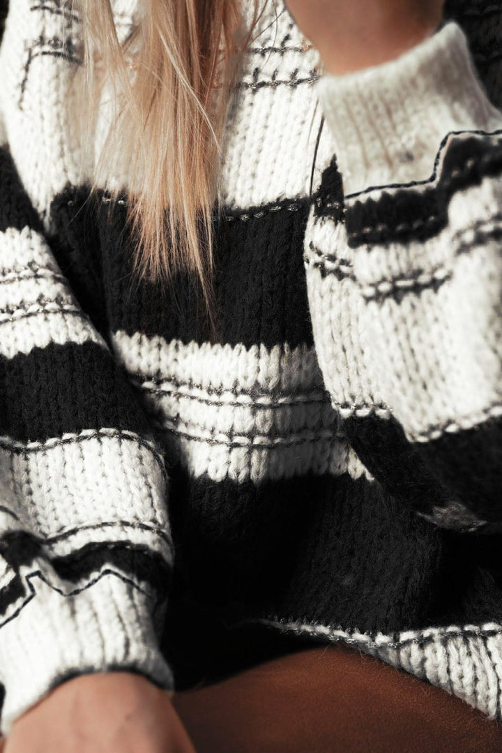 Landry Striped Knit Puff Sleeve Casual Sweater - Rebel Nomad