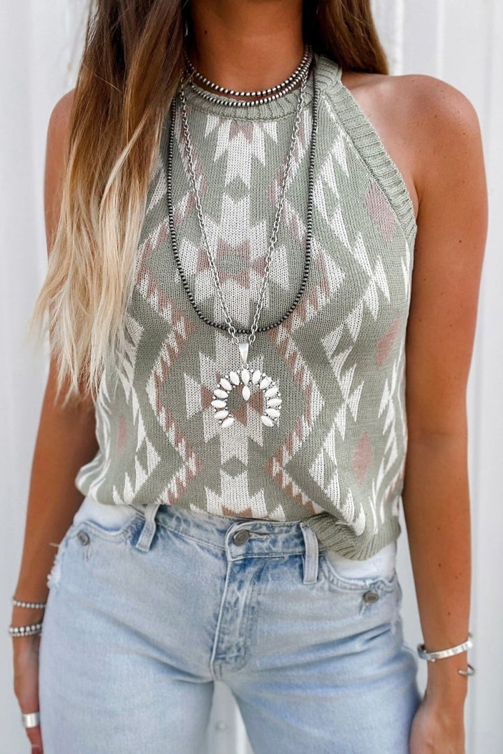 Laquita Western Tribal Aztec Pattern Knit Sweater Tank - Rebel Nomad