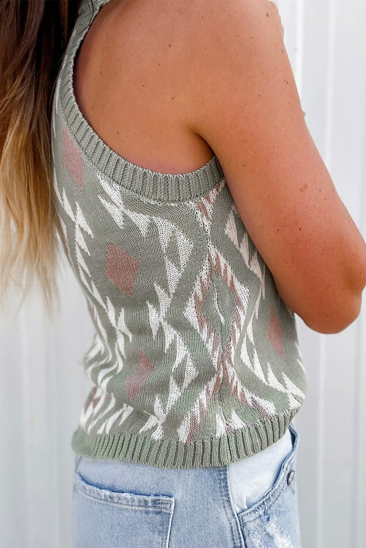 Laquita Western Tribal Aztec Pattern Knit Sweater Tank - Rebel Nomad