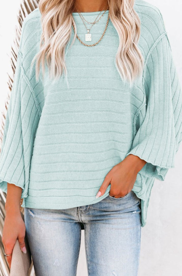 Lavinia Exposed Seam Ribbed Knit Dolman Top - Rebel Nomad