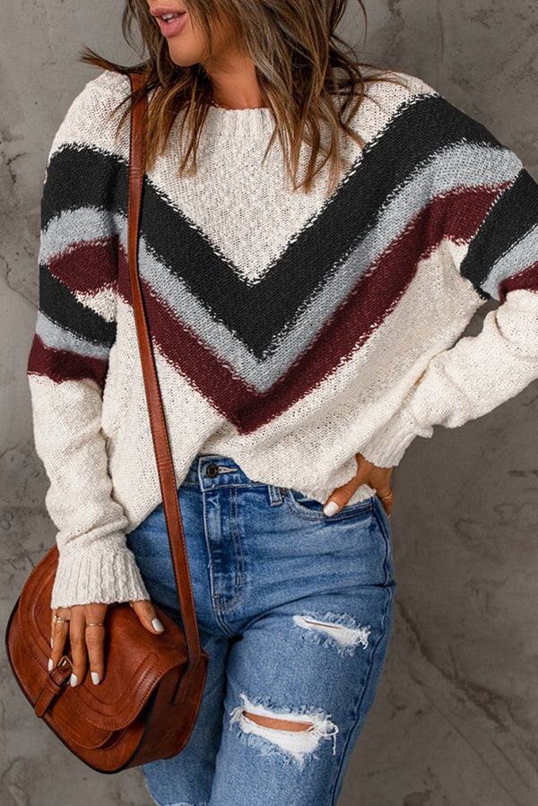 Leisha Chevron Striped Drop Shoulder Sweater - Rebel Nomad