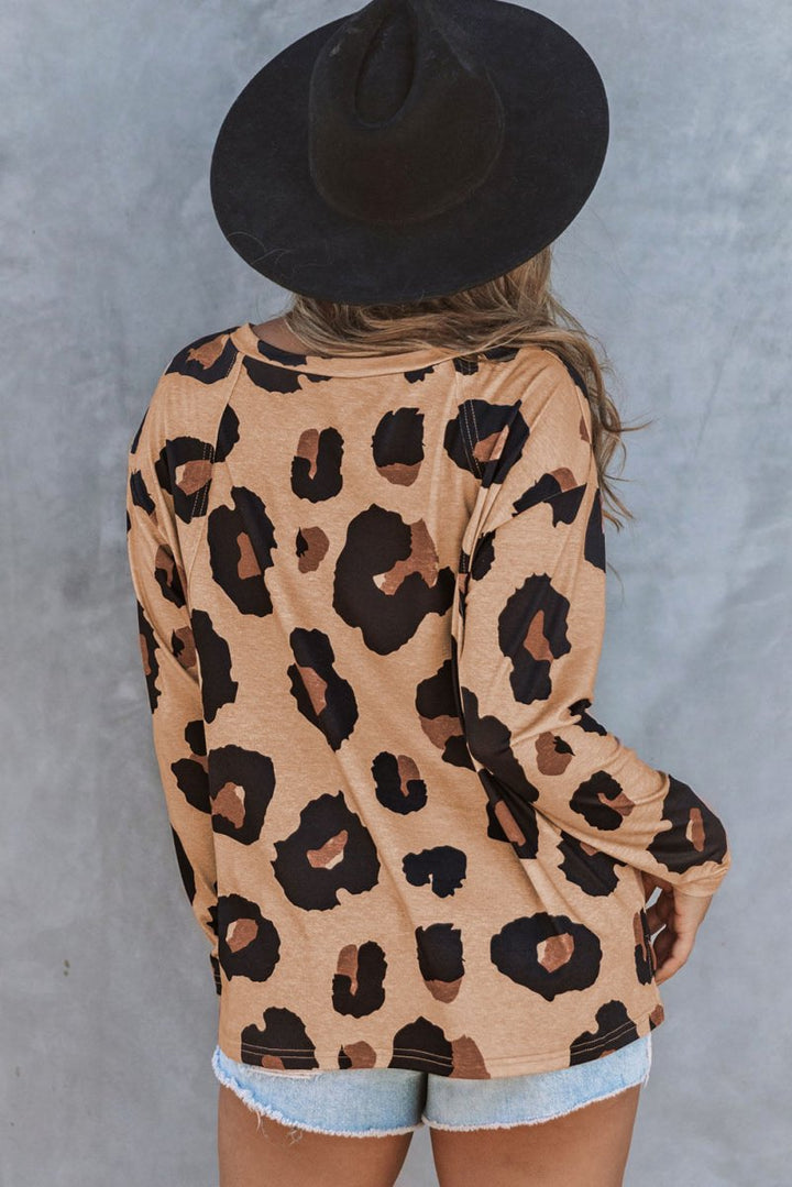 Leopard Print Long Sleeve Loose Top - Rebel Nomad