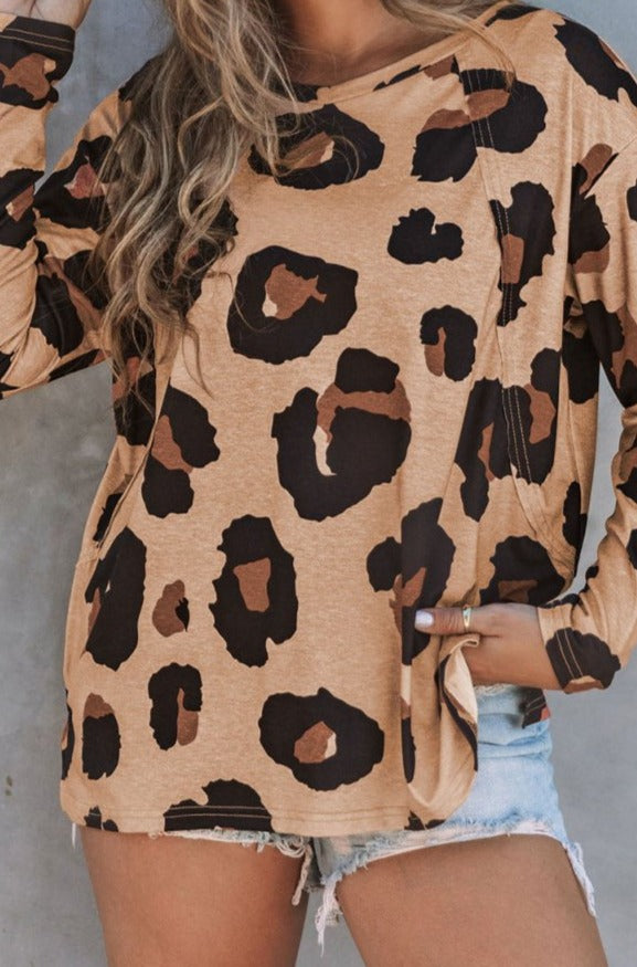 Leopard Print Long Sleeve Loose Top - Rebel Nomad