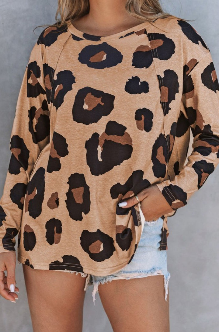 Leopard Print Long Sleeve Loose Top - Rebel Nomad