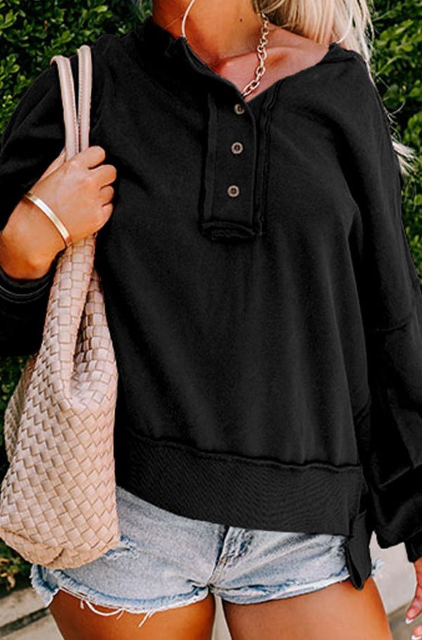 Lexi Drop Shoulder Henley Buttons Sweatshirt - Rebel Nomad