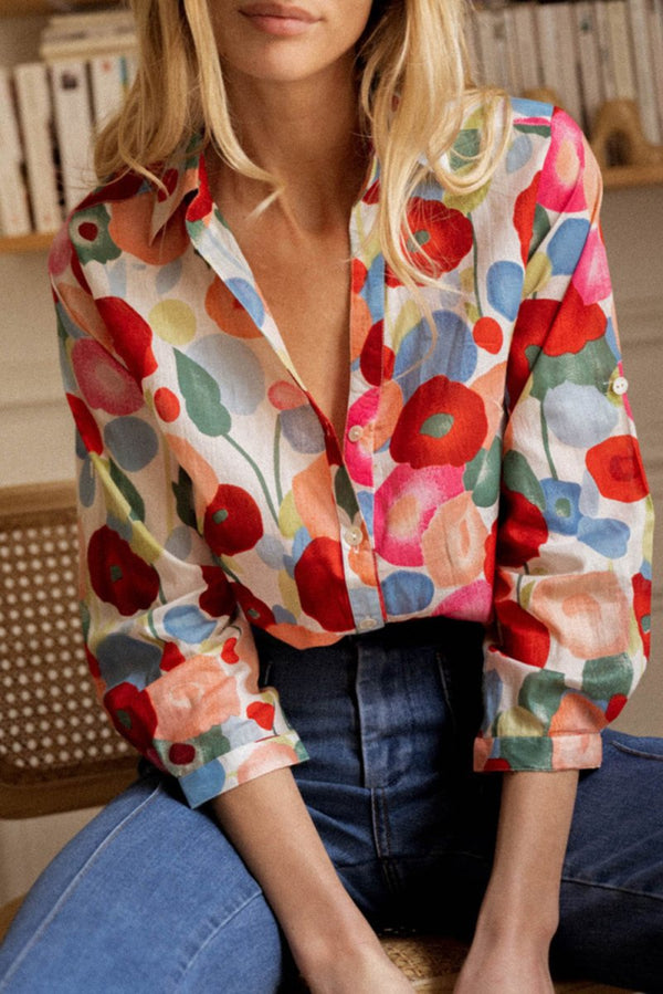 Li Mei Floral Print Bracelet Sleeve Shirt - Rebel Nomad